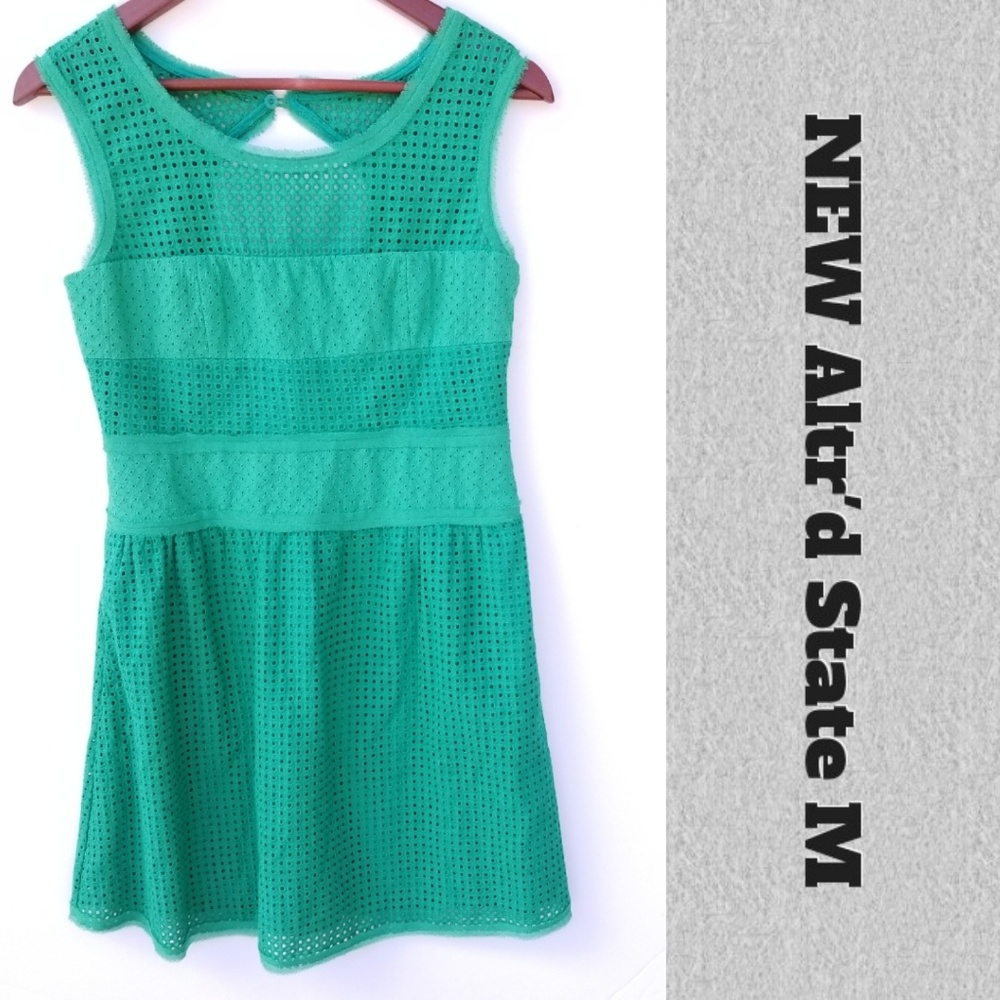 NEW Altr'd State Green Eyelet Dress With Pockets M